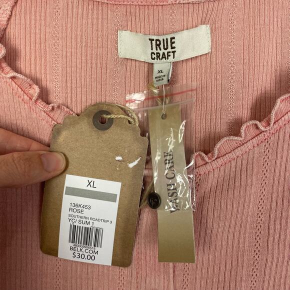 True Craft | NWT Pink Structured Tank Lettuce Ruffle Fitted Shirt - Picture 5 of 6